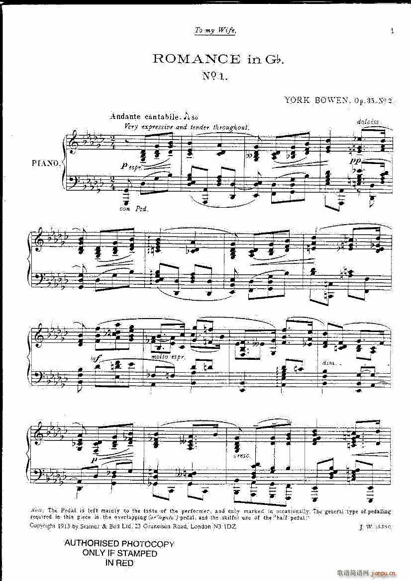 Bowen Op35 No 2 Romance No 1 in Gb(V)1