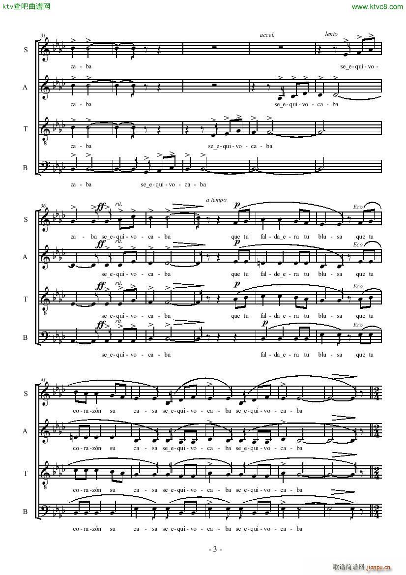 Guastavino Se Equivoco La Paloma SATB(V)3