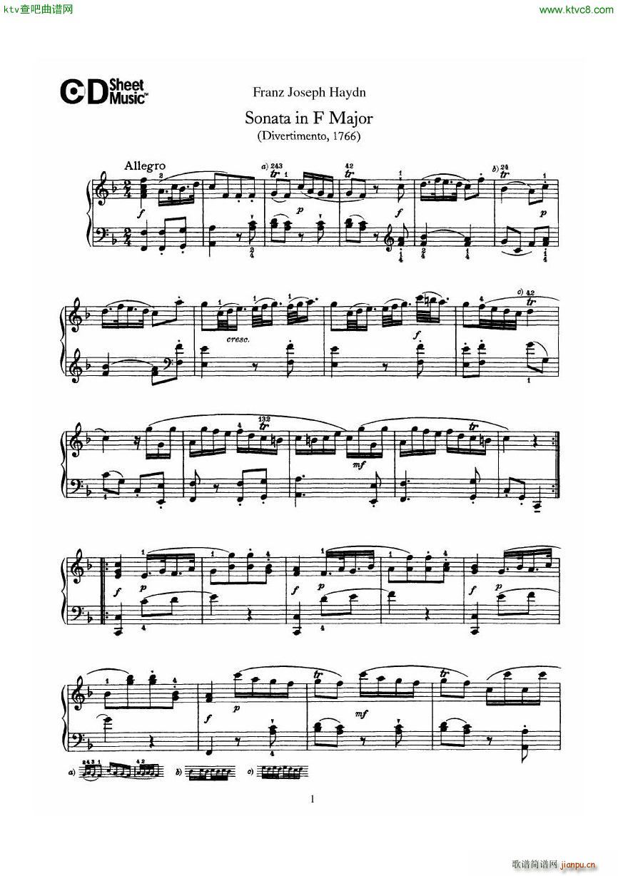 Haydn Joseph Sonata no 9 in F Major(V)1