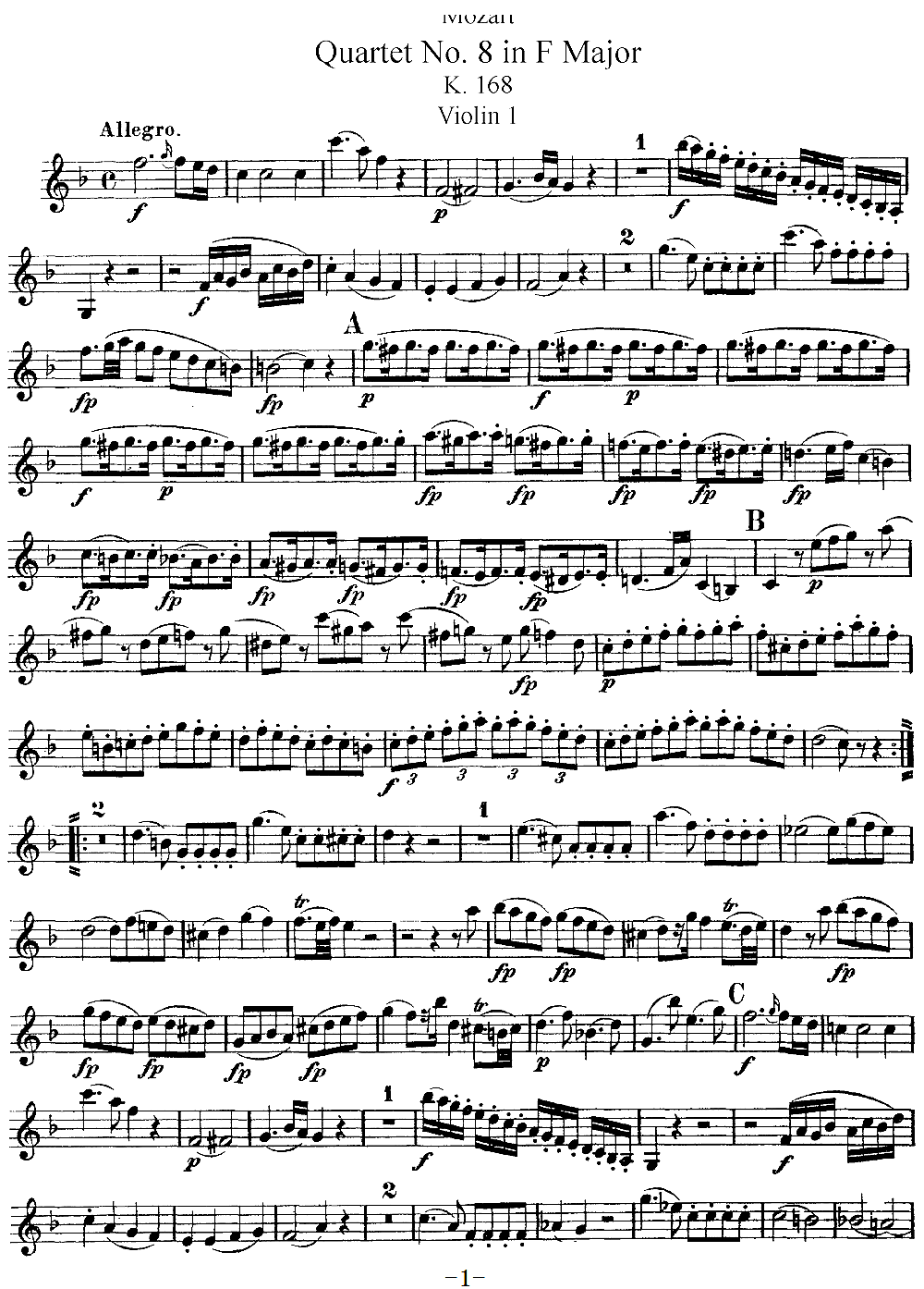 Mozart Quartet No 8 in F Major K 168 Violin 1(ʮּ)1