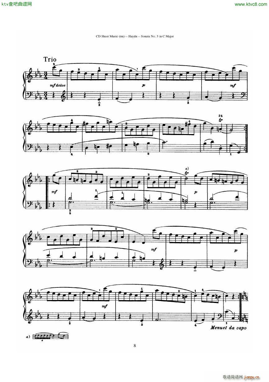 Haydn Joseph Sonata no 3 in C Major(V)8