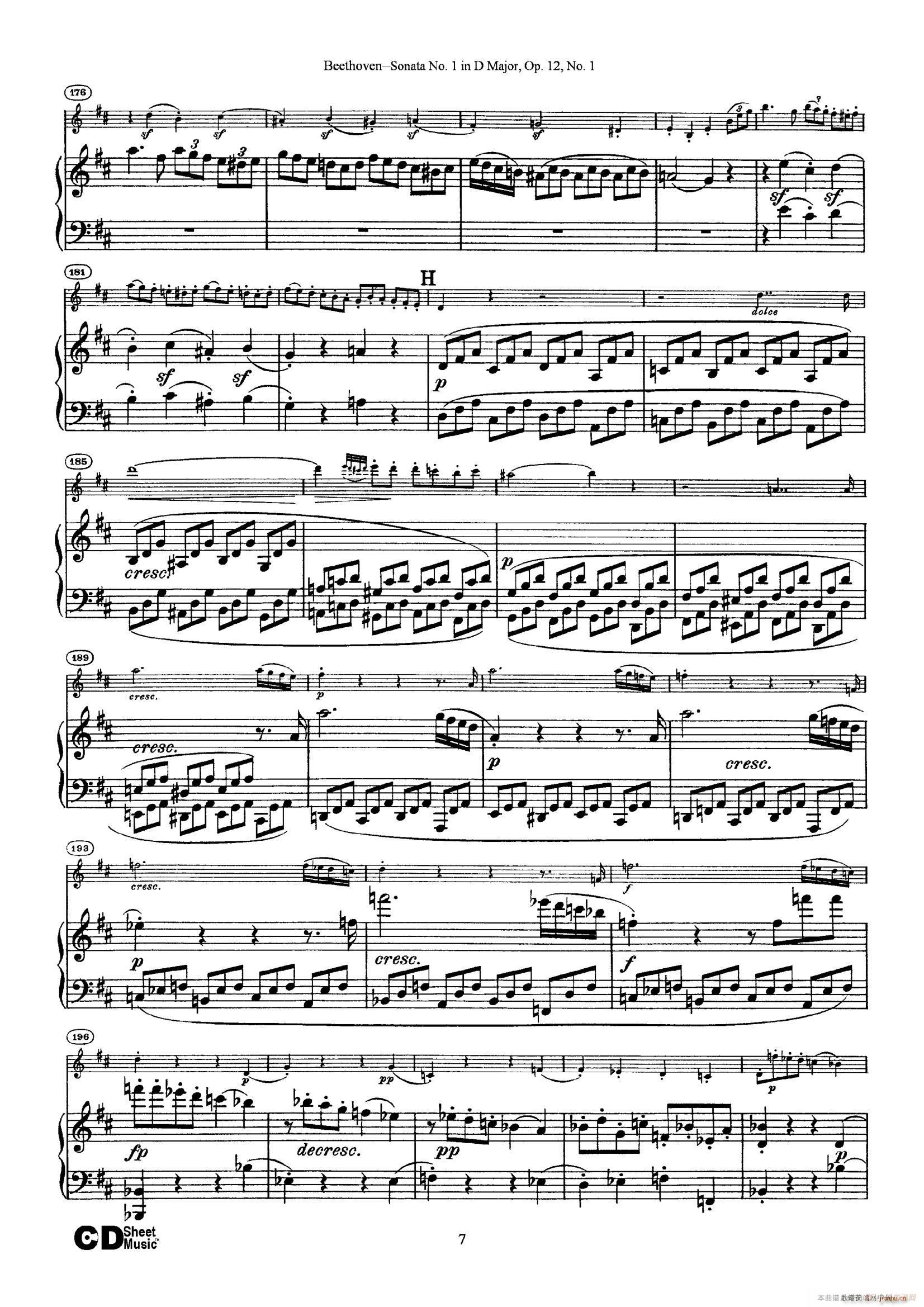 D{(dio)һСQ Sonata No 1 in D Major Op 12 No 1 ٰ(V)7