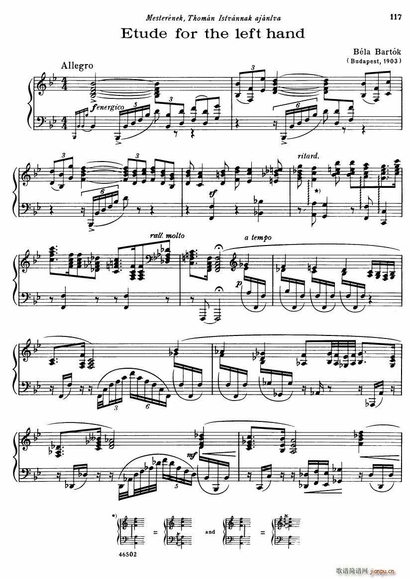 Bartok DD 71 No 1 Study for the Left Hand(V)1