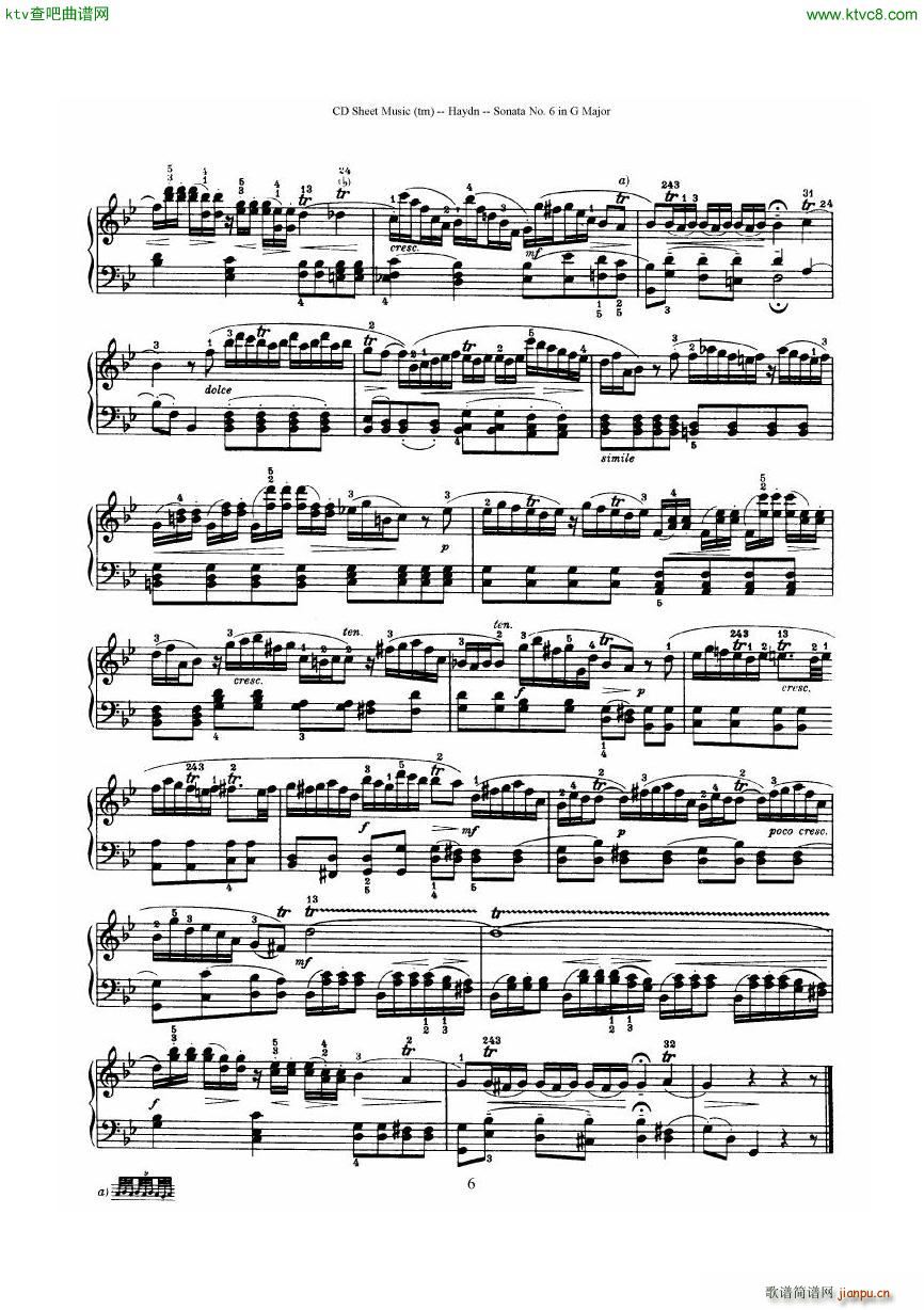 Haydn Joseph Sonata no 6 in G Major(V)6