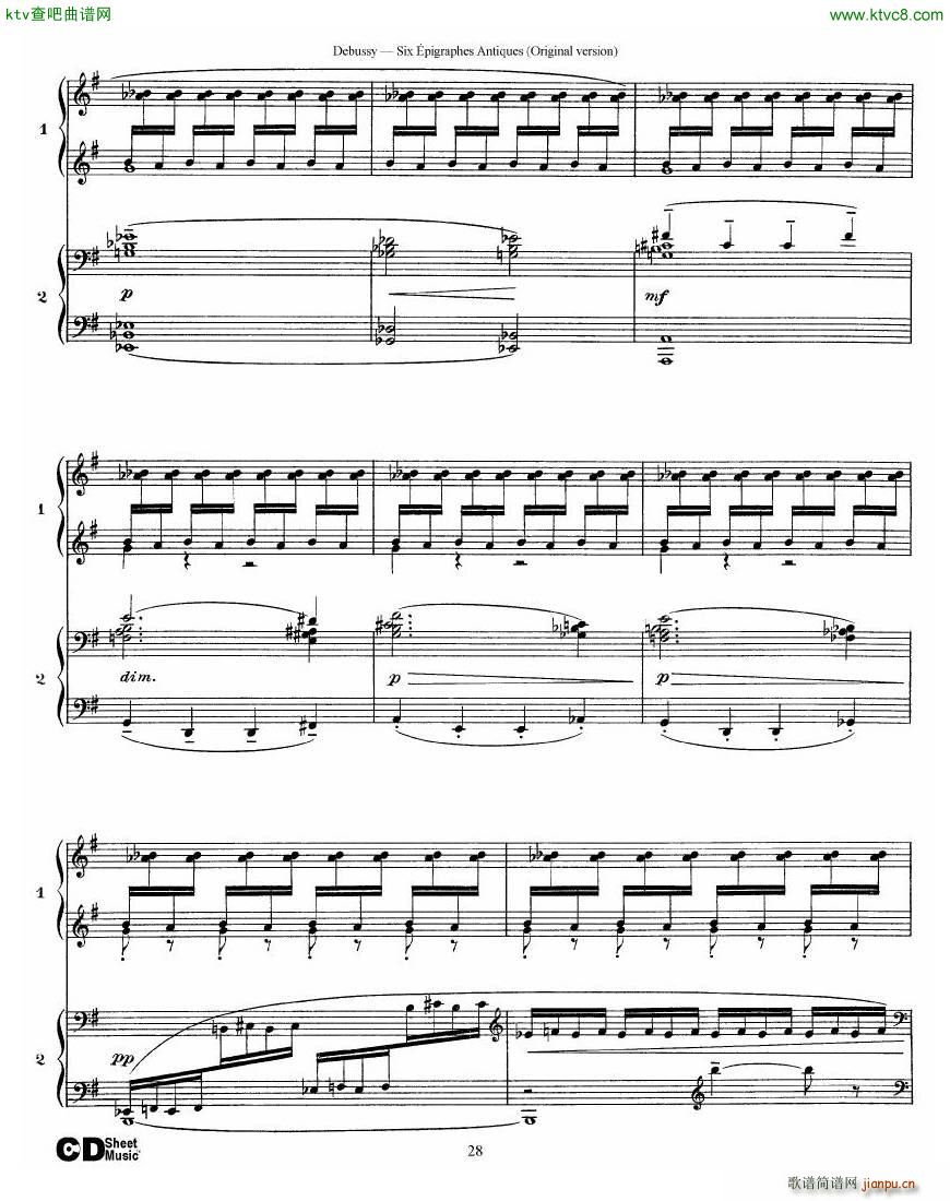 Debussy Six pigraphes Antiques 2 Piano s(V)28