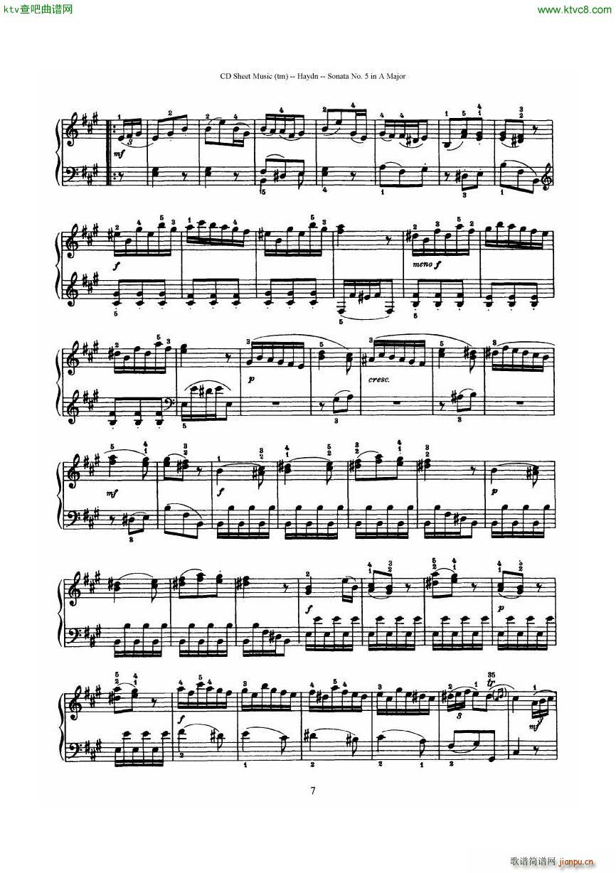 Haydn Joseph Sonata no 5 in A Major(V)7