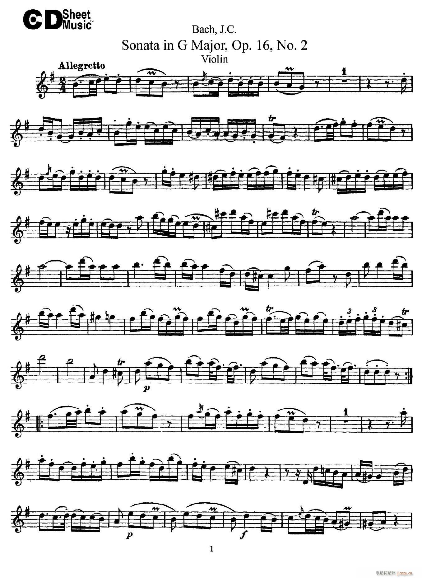 Sonata in D Major Op 16 No 2(СV)1