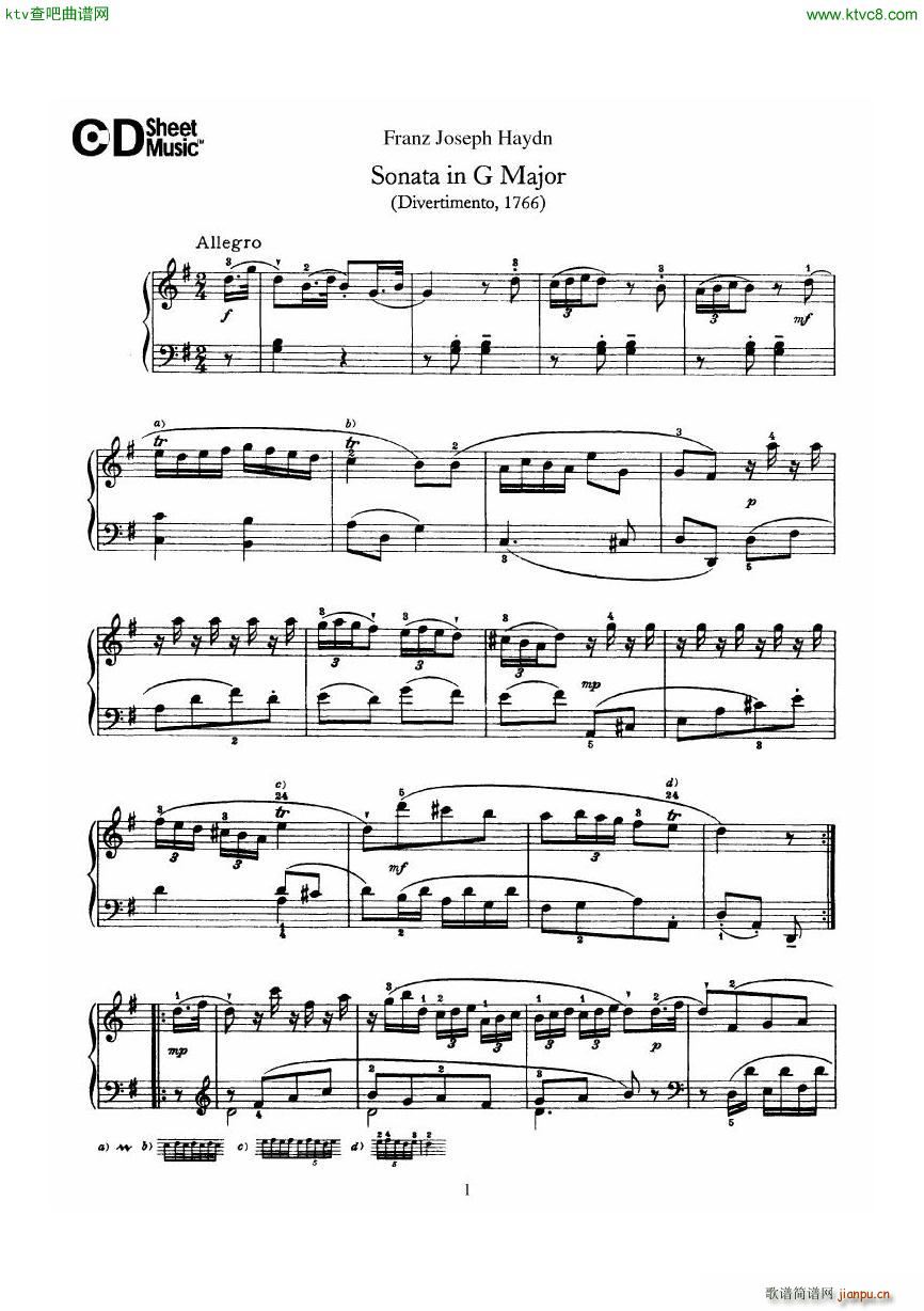 Haydn Joseph Sonata no 8 in G Major(V)1