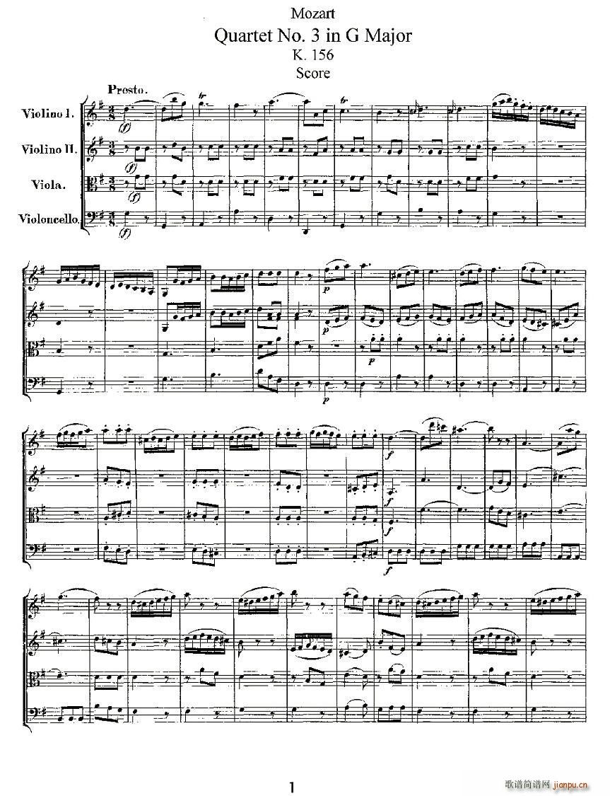 Quartet No 3 in G Major K 156 G{(dio)Ҙ(V)1