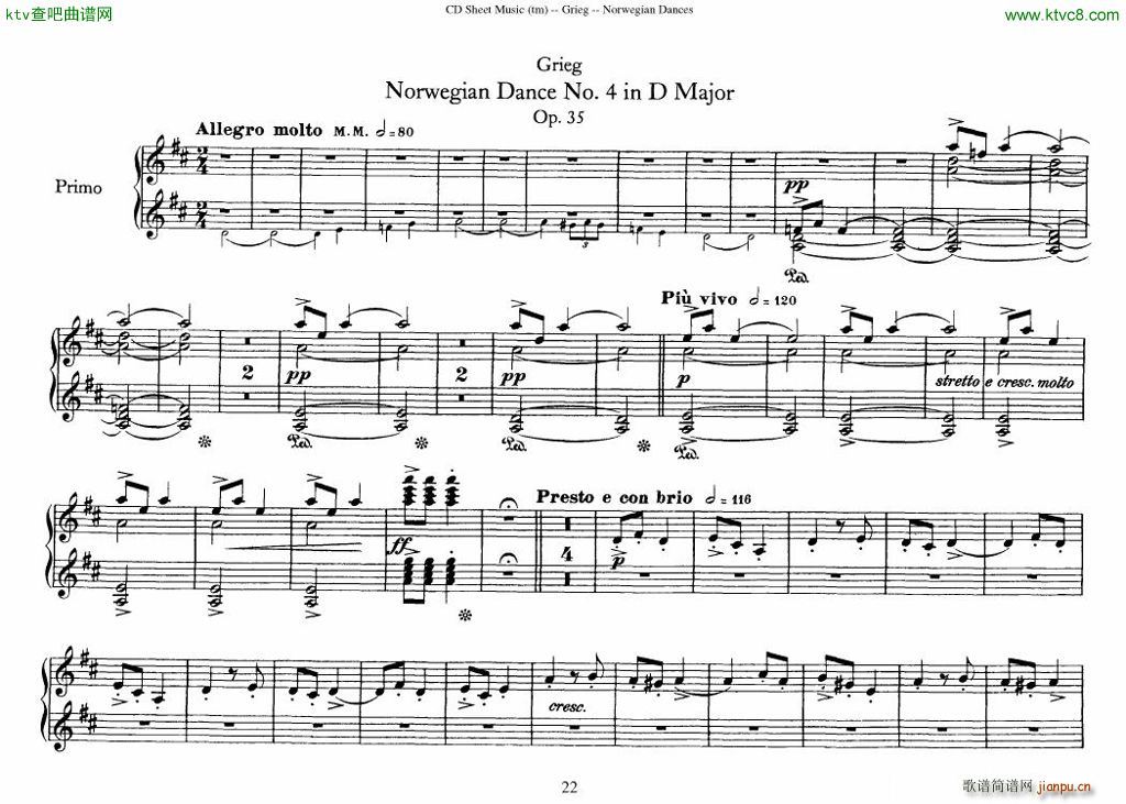 Grieg Norwegian Dance Op 35 1 4 Duet(V)22