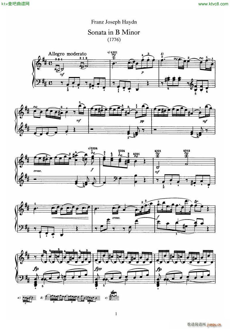 Haydn Piano Sonata No 32 In B(V)1