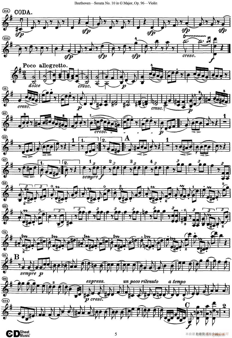 Violin Sonata No 1 in D Major Op 12 No 1(ʮּ)5