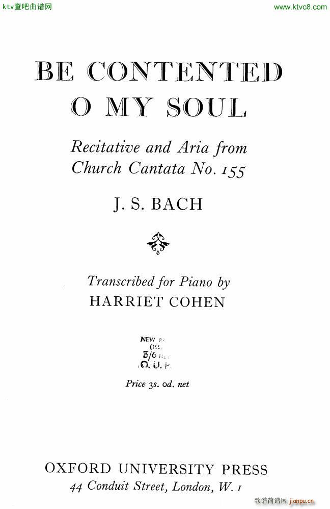 Bach JS BWV 155 Be Contented O My Soul arr Cohen(V)1