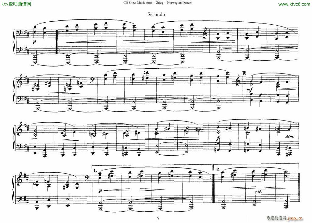 Grieg Norwegian Dance Op 35 1 4 Duet(V)5