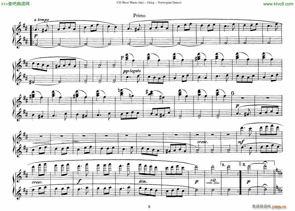 Grieg Norwegian Dance Op 35 1 4 Duet(V)8