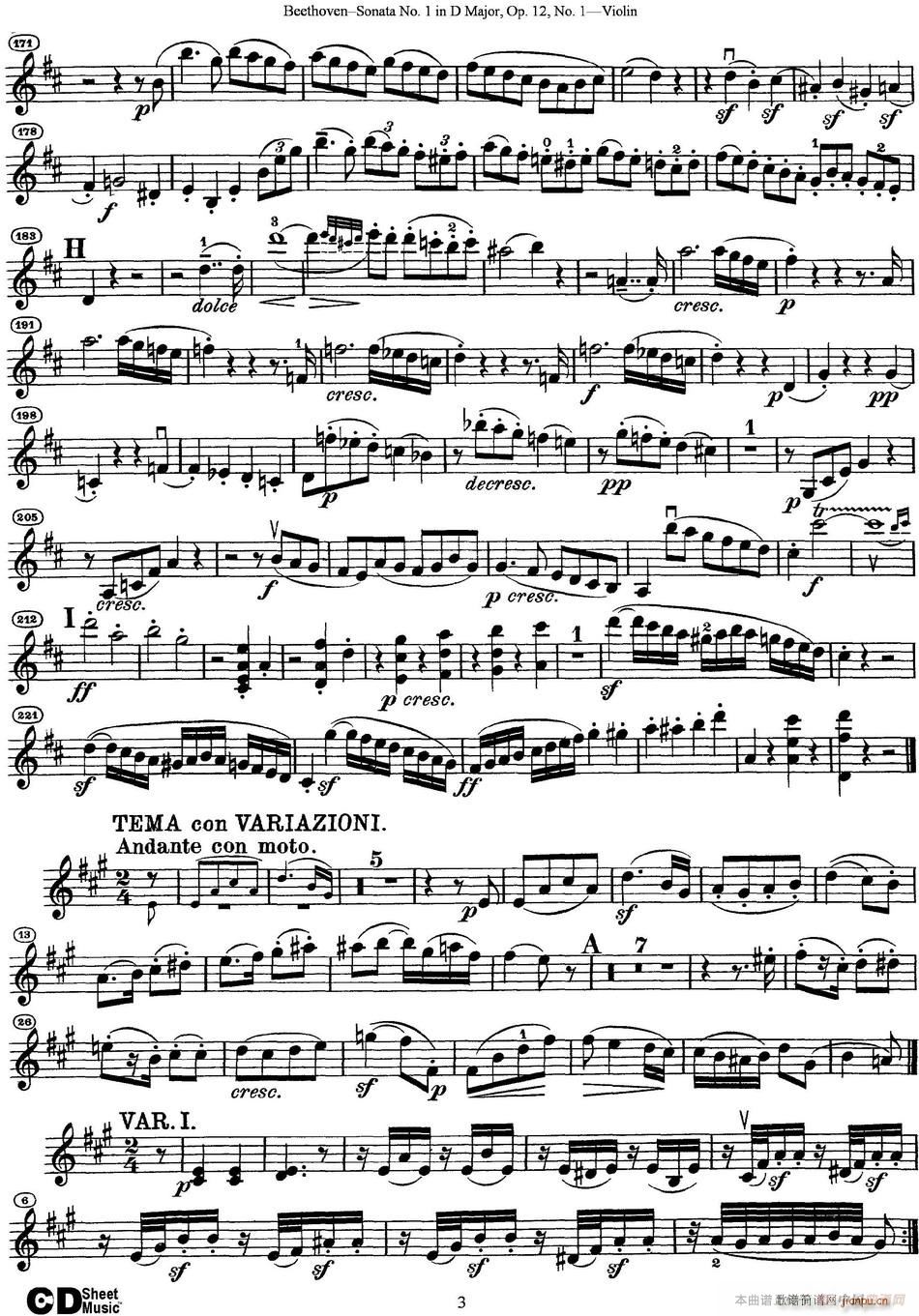 Violin Sonata No 1 in D Major Op 12 No 1(СV)3