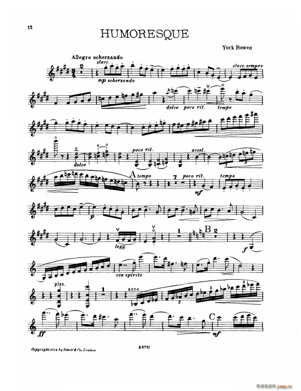 Bowen Suite for violin and piano violin part(V)12