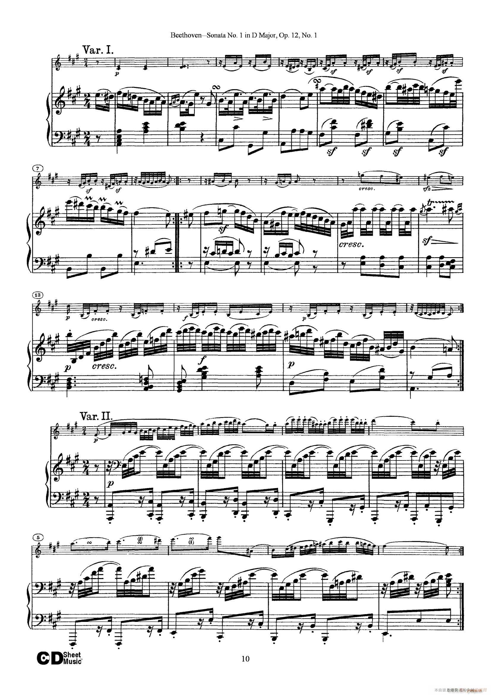 D{(dio)һСQ Sonata No 1 in D Major Op 12 No 1 ٰ(V)10