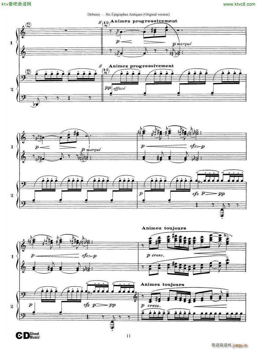 Debussy Six pigraphes Antiques 2 Piano s(V)11