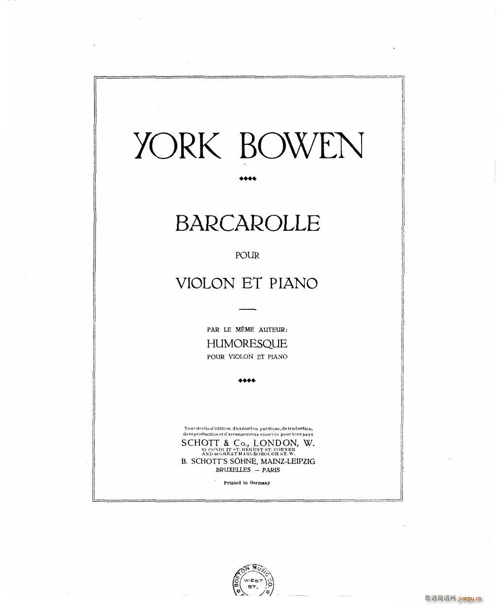 Bowen Barcarolle for violin and piano(V)3