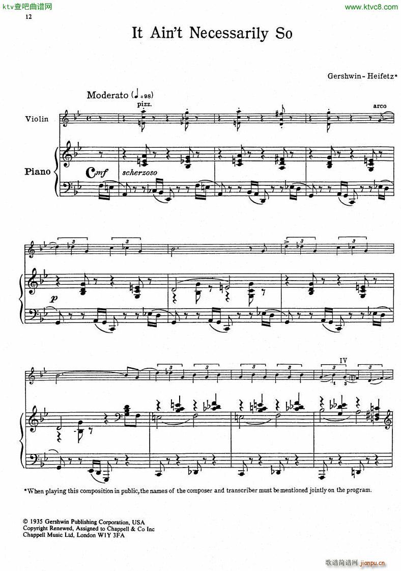 Gershwin Heifetz 4 Pieces from Porgy Bess(V)9