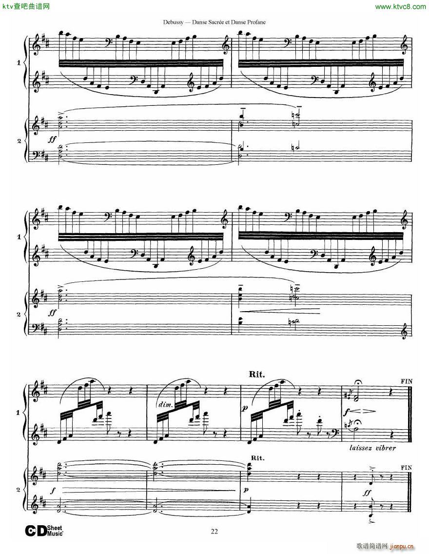 Debussy Danse Sacre et Danse Profane 2 Piano s(V)22