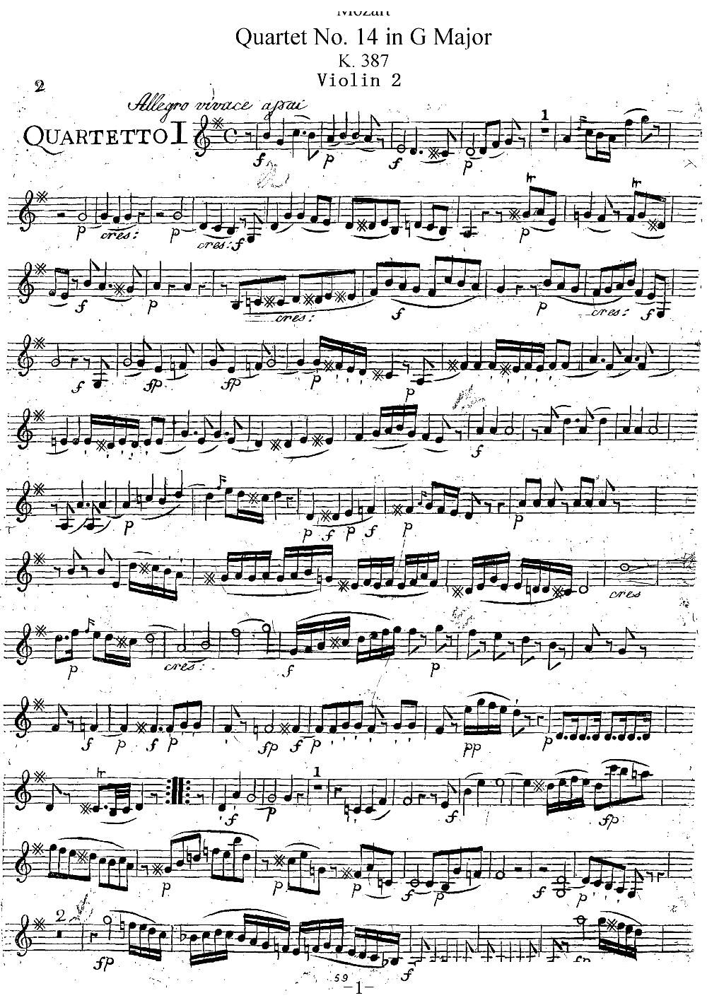 Mozart Quartet No 14 in G Major K 387 Violin 2(ʮּ)1