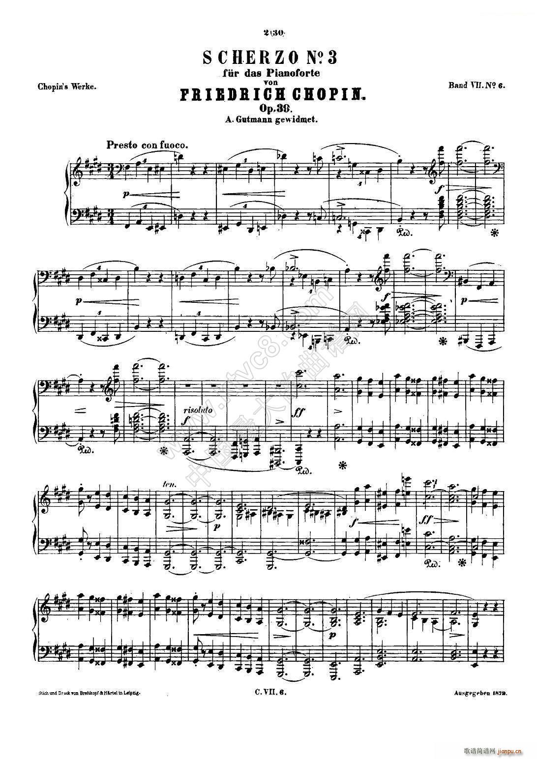 Ф Co Chopin Scherzo No 3 cС{ Op 39(V)1