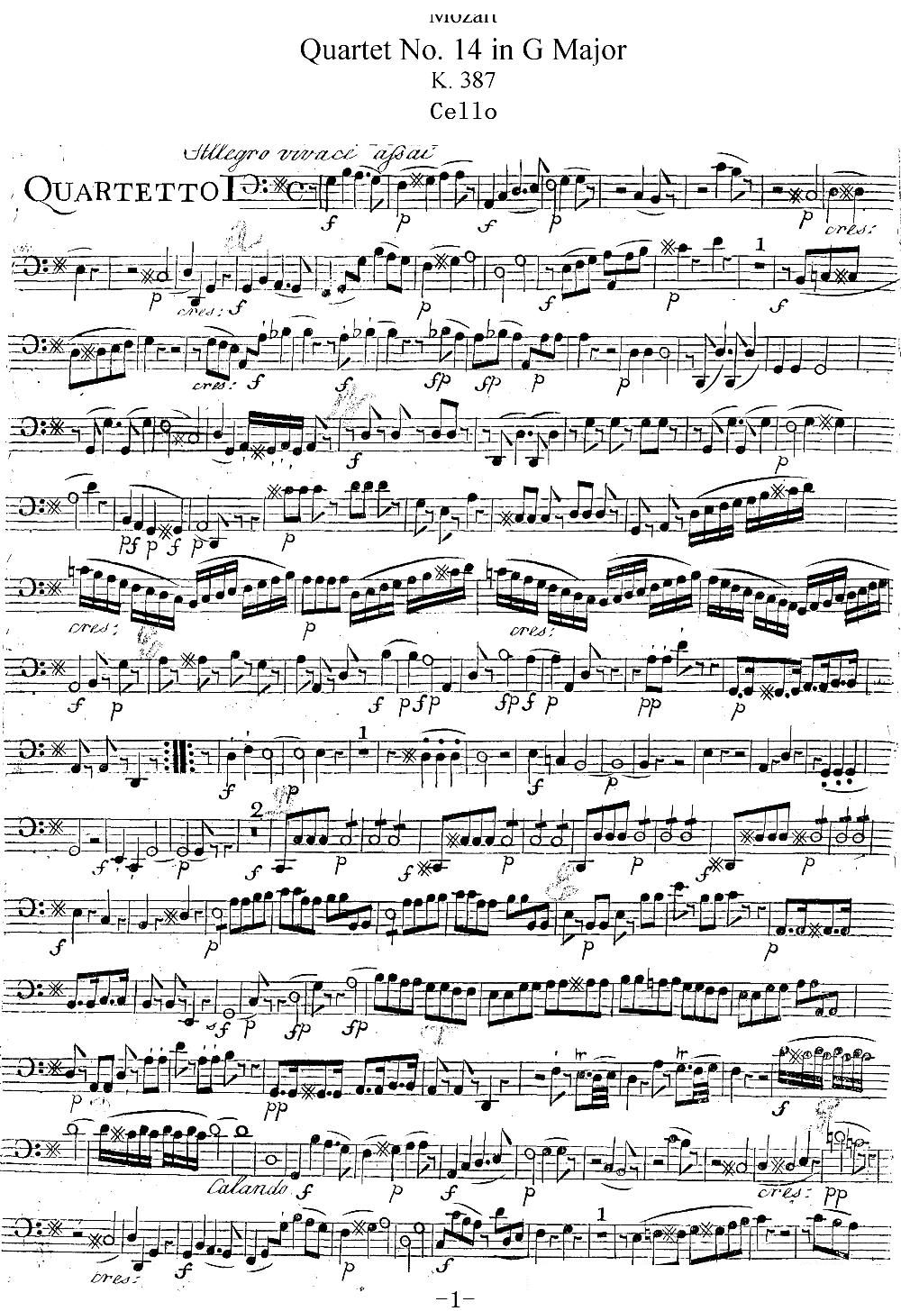 Mozart Quartet No 14 in G Major K 387 Cello(ʮּ)1