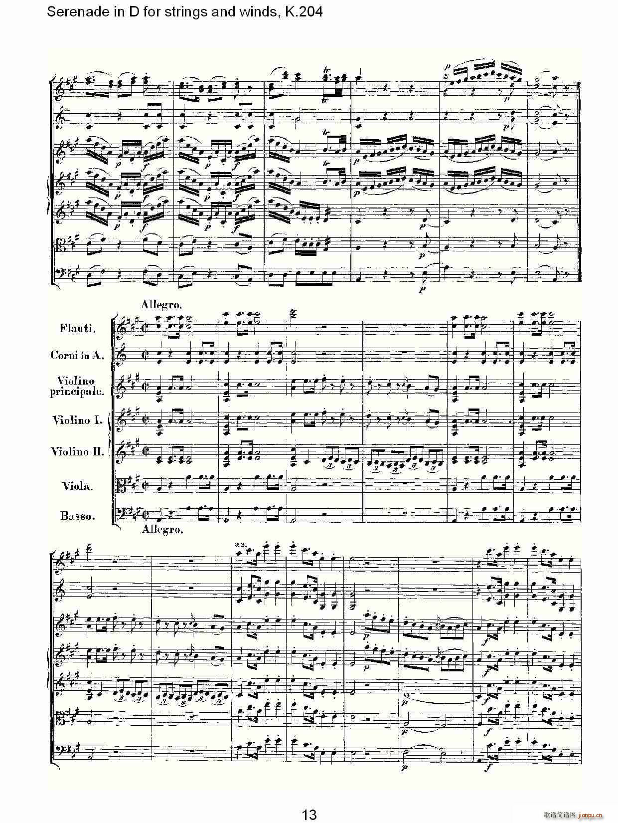Serenade in D for strings and winds, K.204(ʮּ)13