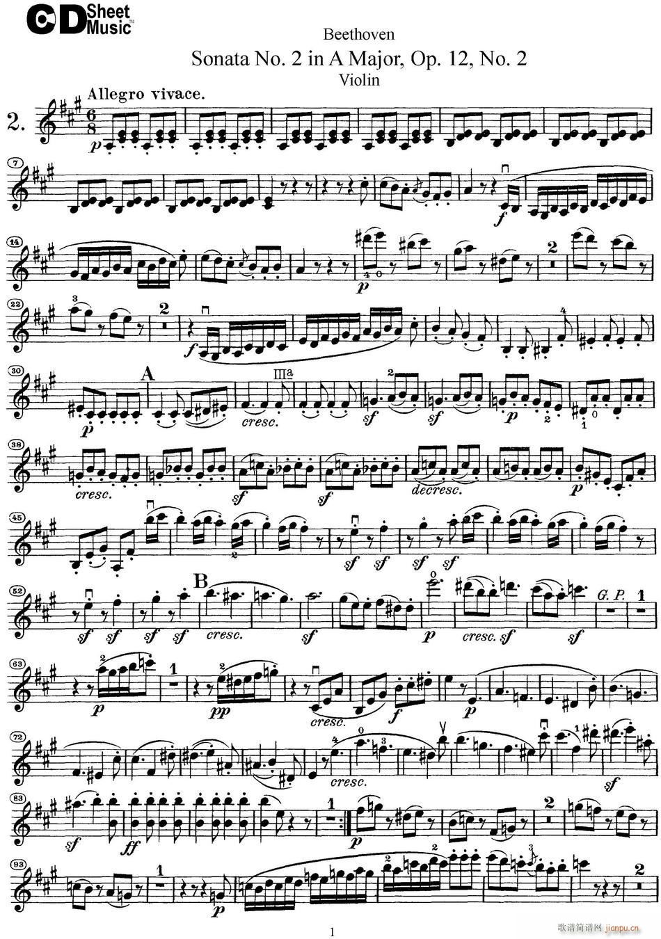 Violin Sonata No 2 in A Major Op 12 No 2(СV)1