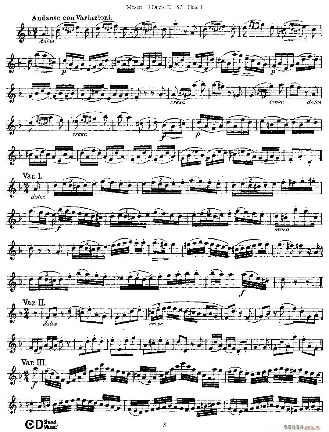 3 Duets K 157 ֮һL  K157̖ ~(ѺV)3