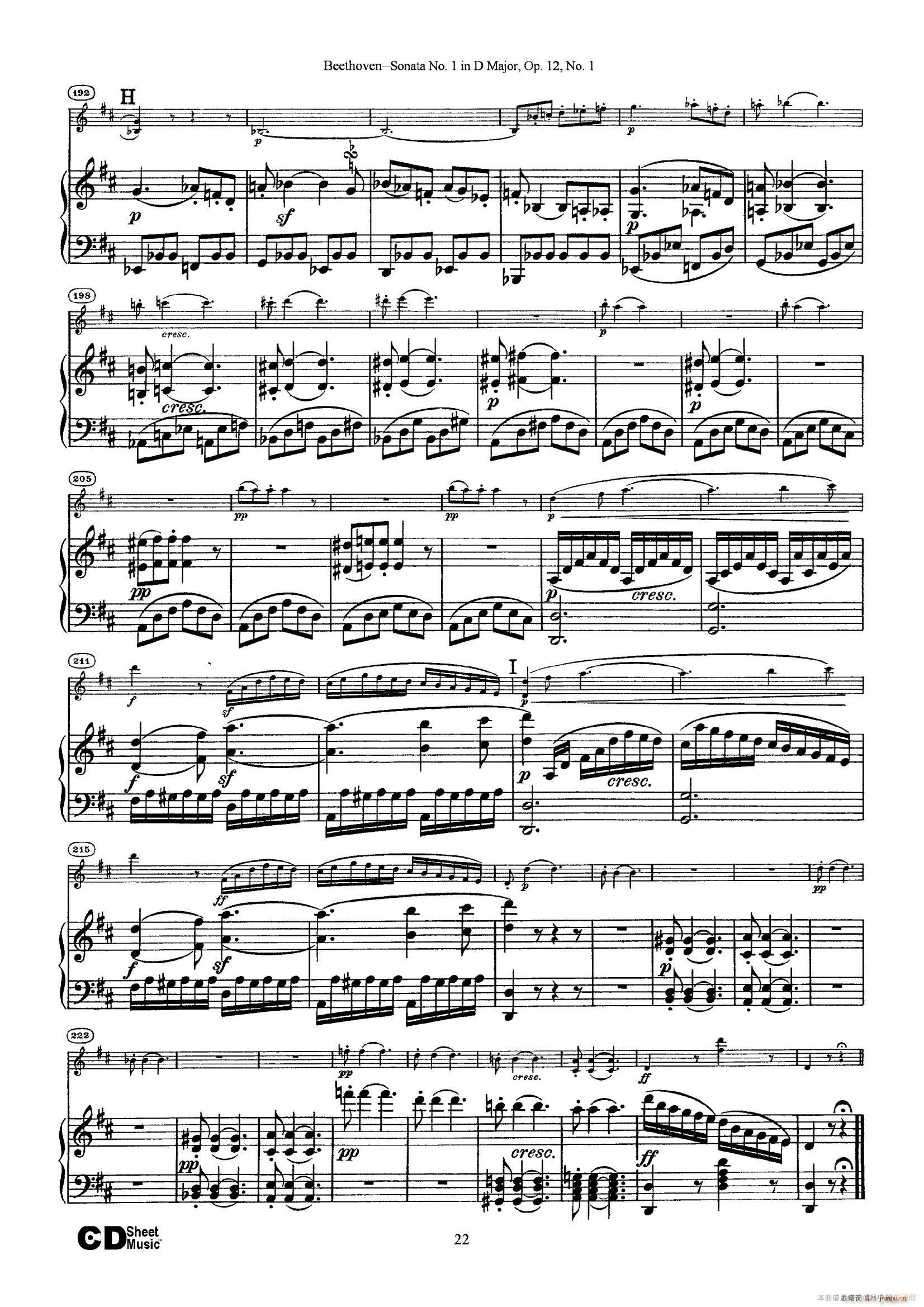 D{(dio)һСQ Sonata No 1 in D Major Op 12 No 1 ٰ(V)22