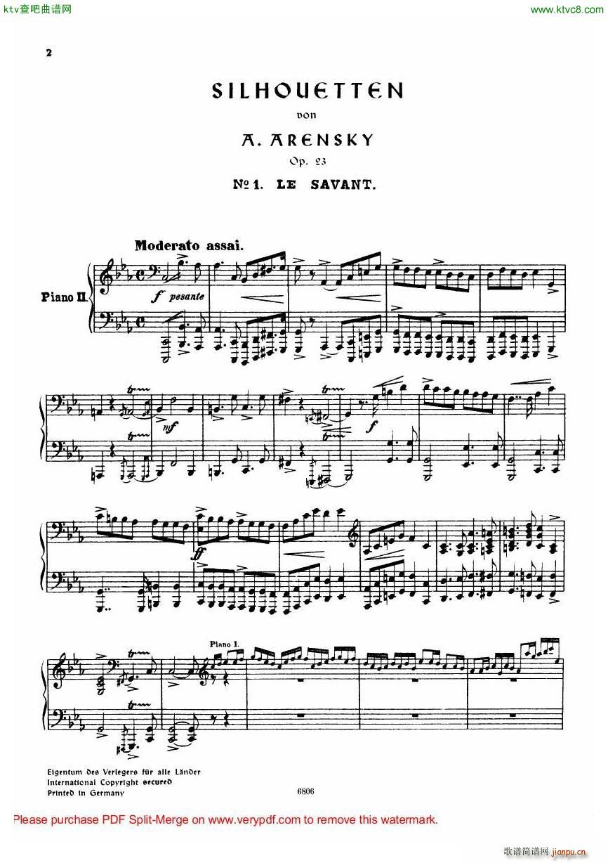 Arensky op 23 Suite No 2 Silhouettes(V)23