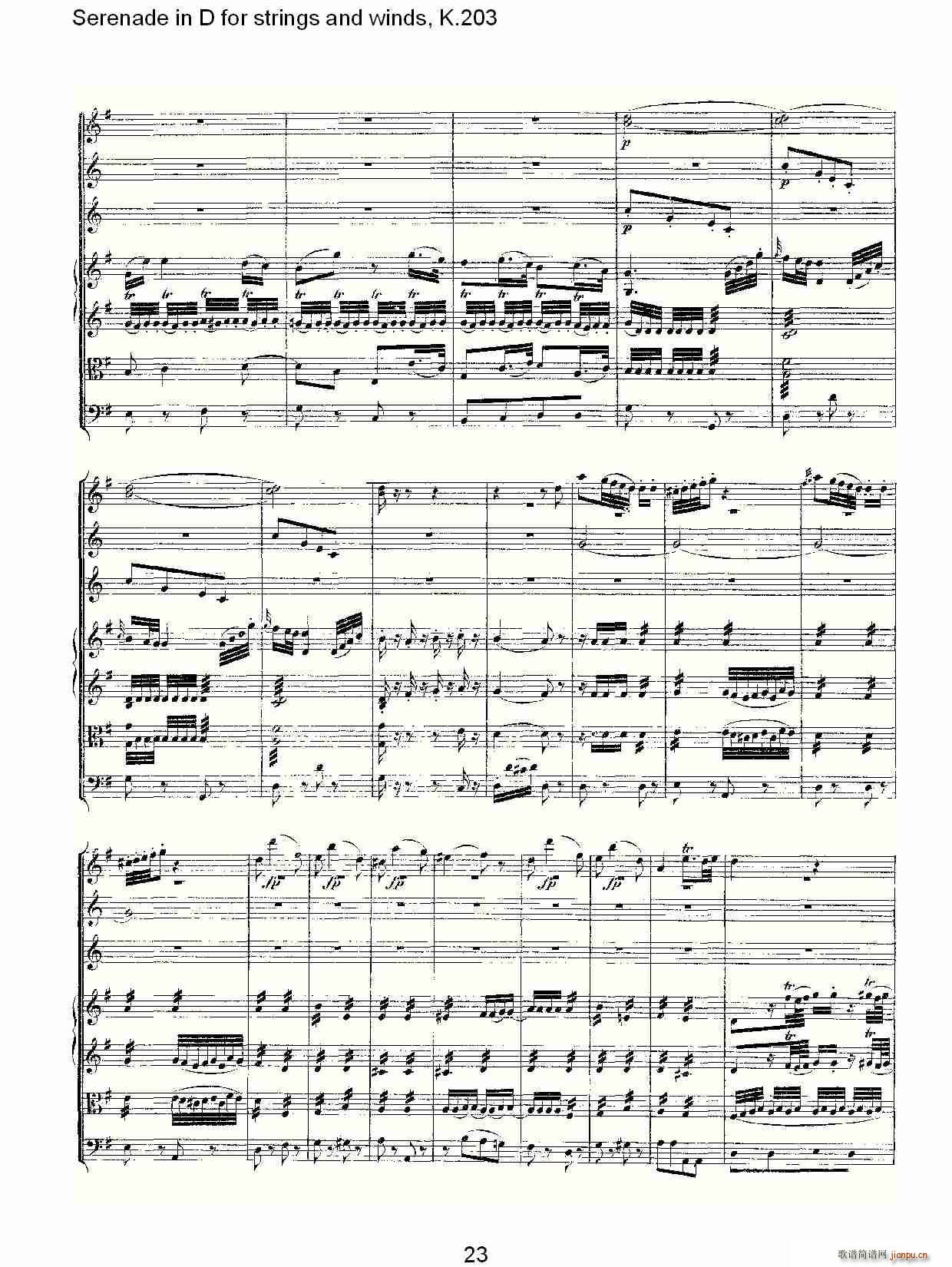 Serenade in D for strings and winds, K.203(ʮּ)23