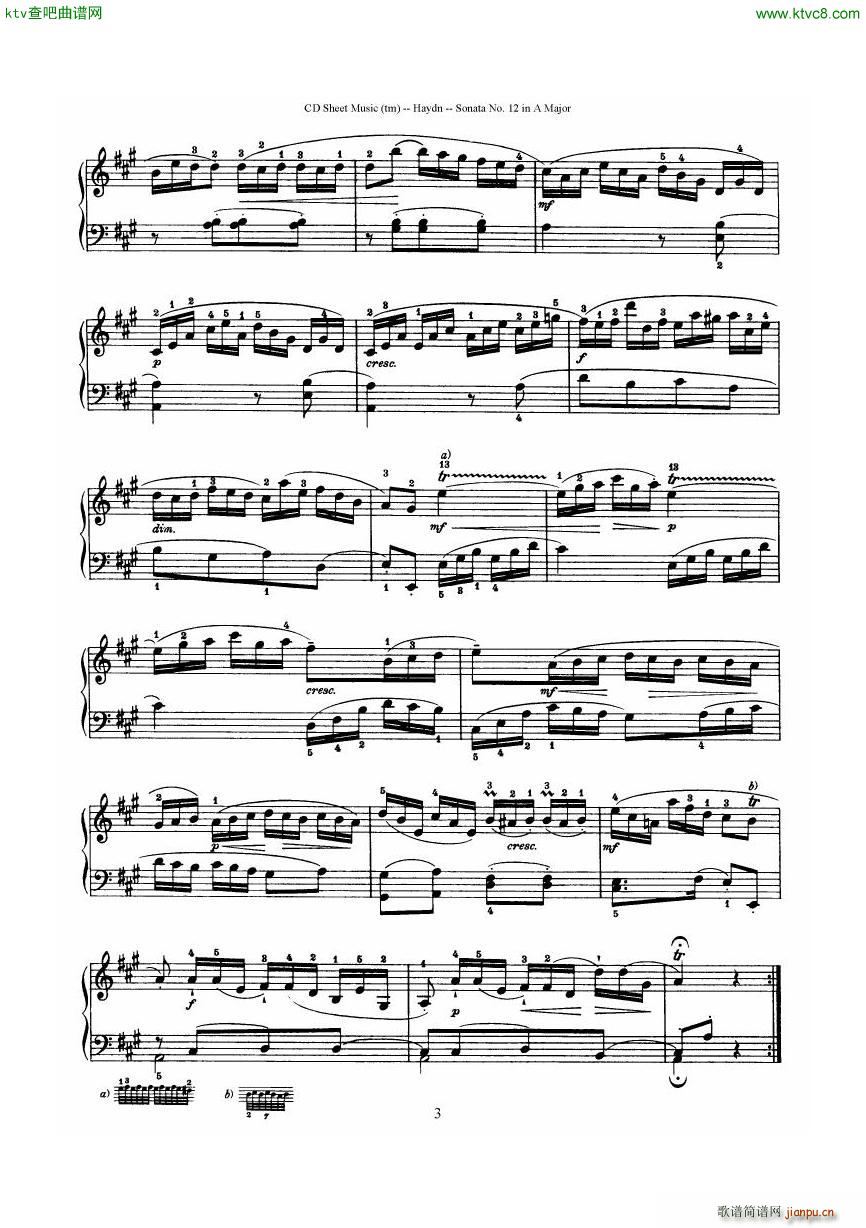 Haydn Joseph Sonata no 12 in A Major(V)3