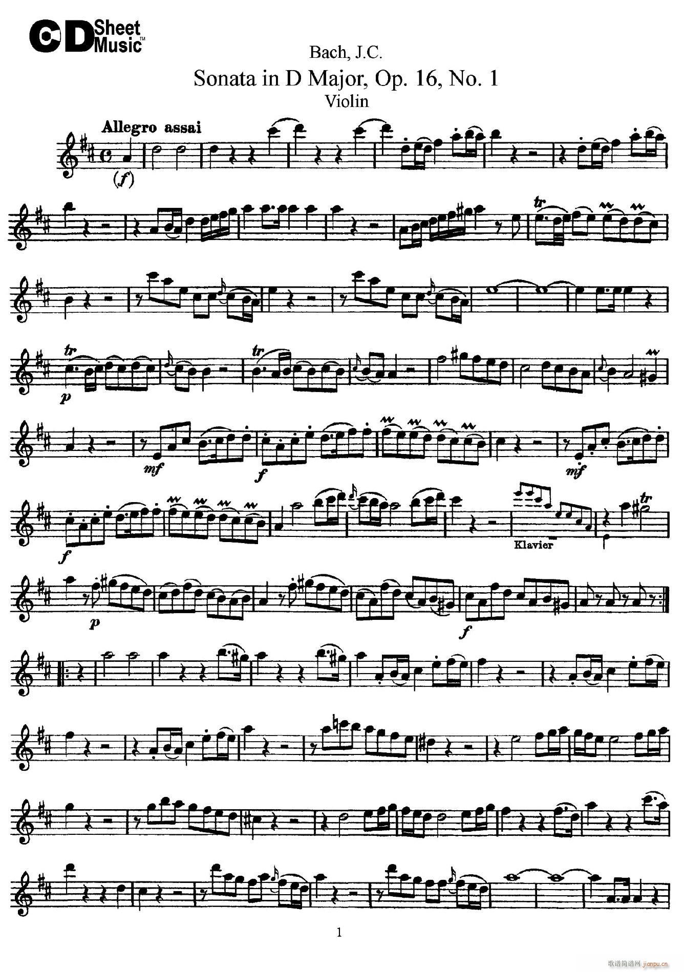 Sonata in D Major Op 16 No 1(СV)1