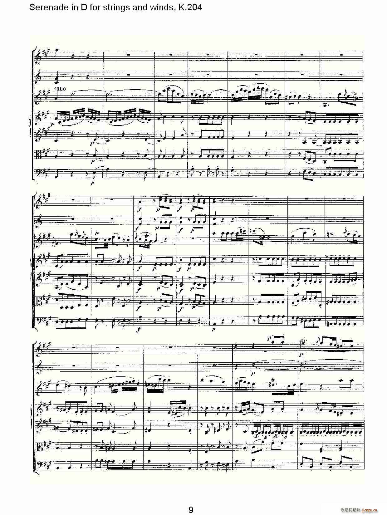 Serenade in D for strings and winds, K.204(ʮּ)9