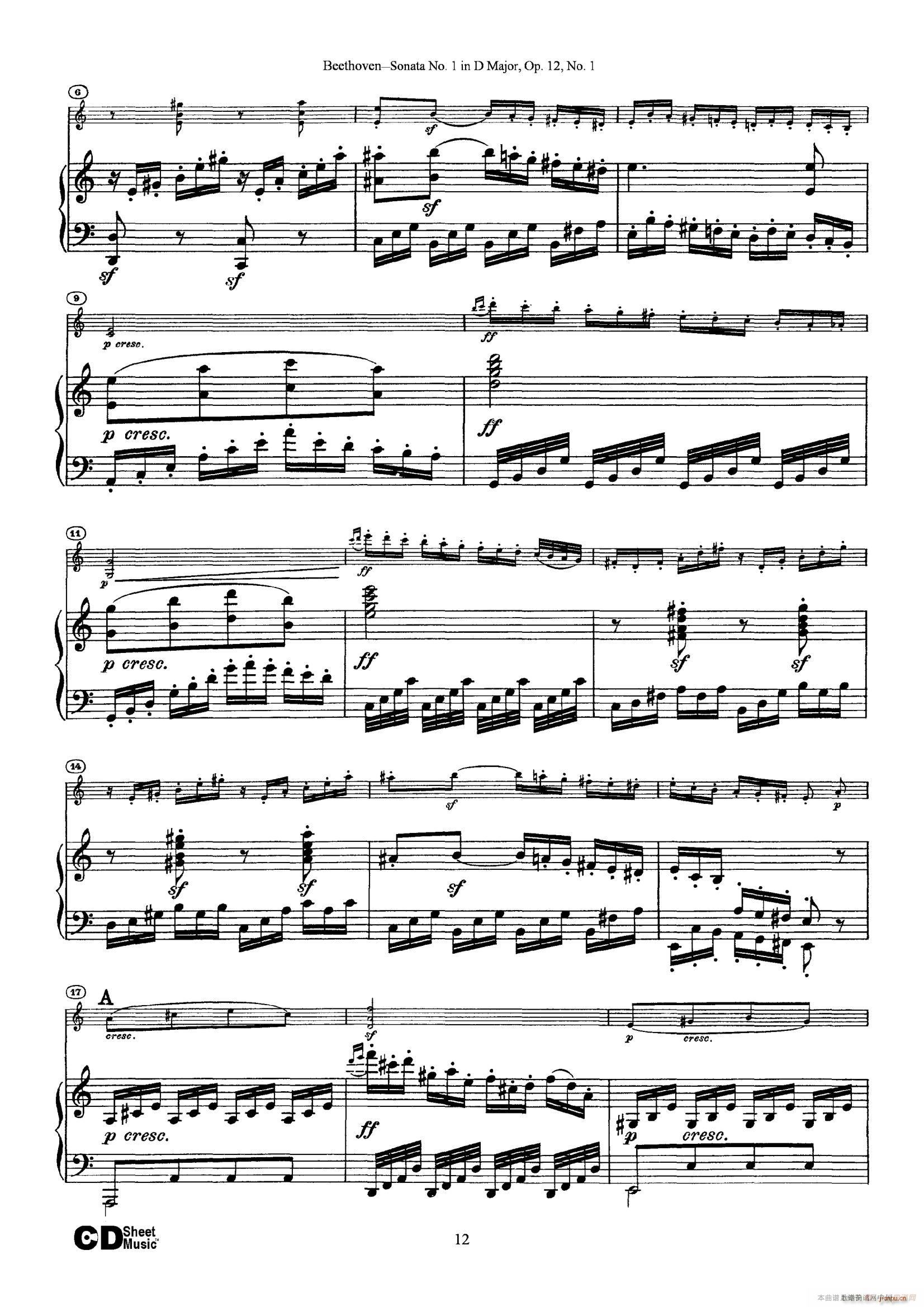 D{(dio)һСQ Sonata No 1 in D Major Op 12 No 1 ٰ(V)12