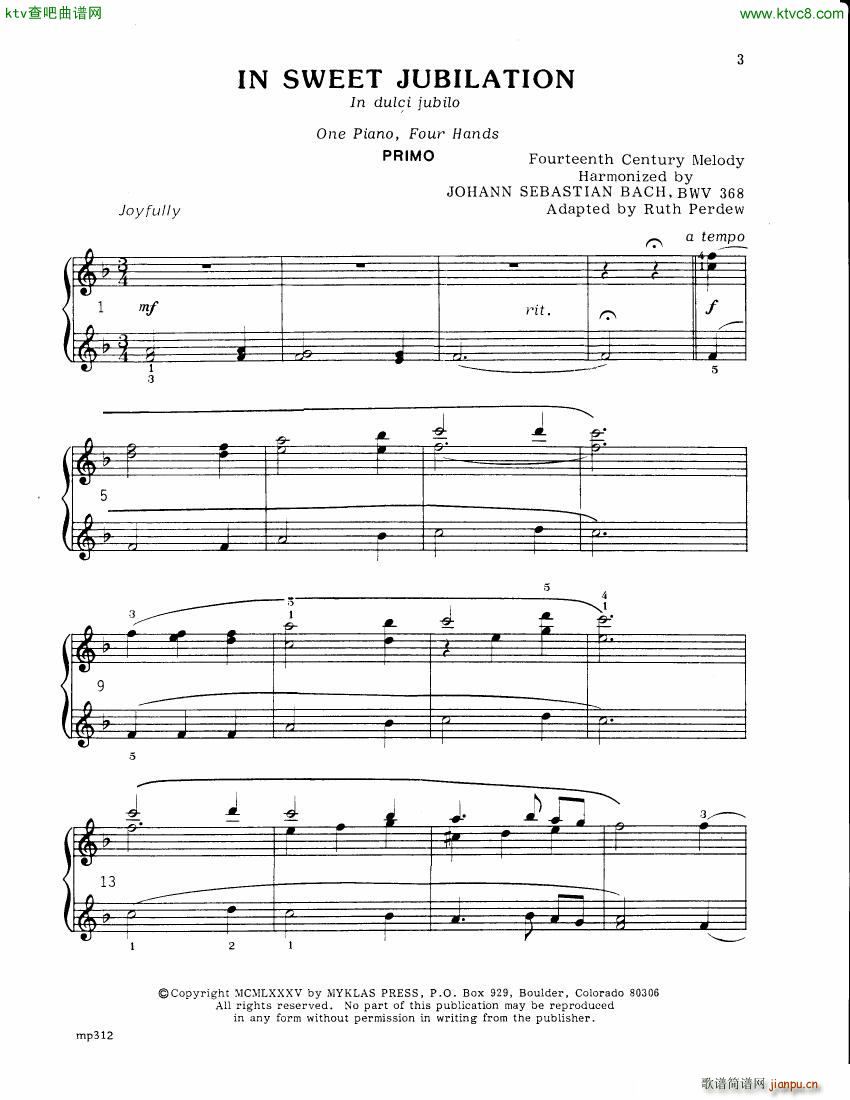 Bach JS BWV 368 In dulci jubilo arr 4h Perdew(V)3