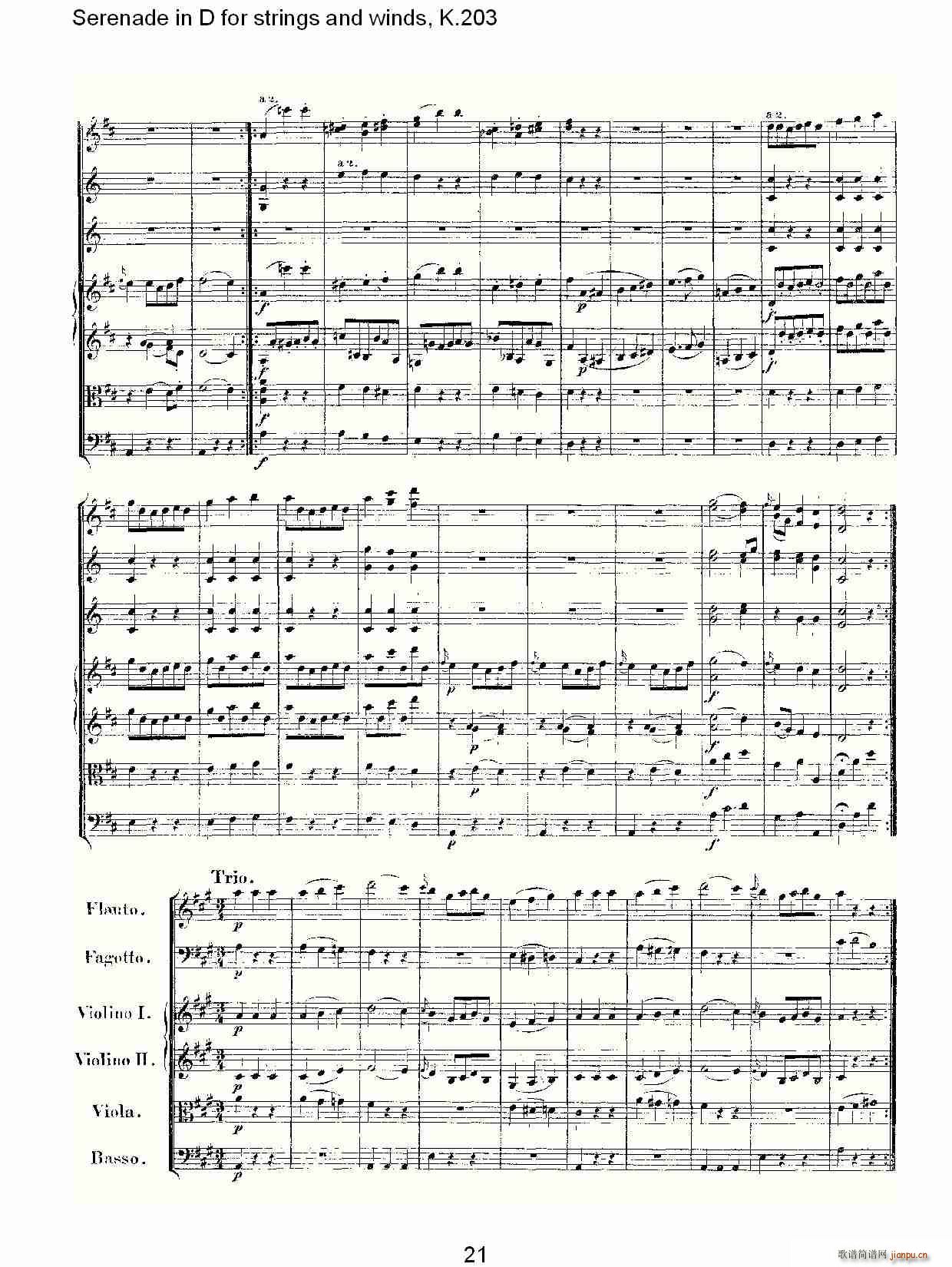 Serenade in D for strings and winds, K.203(ʮּ)21