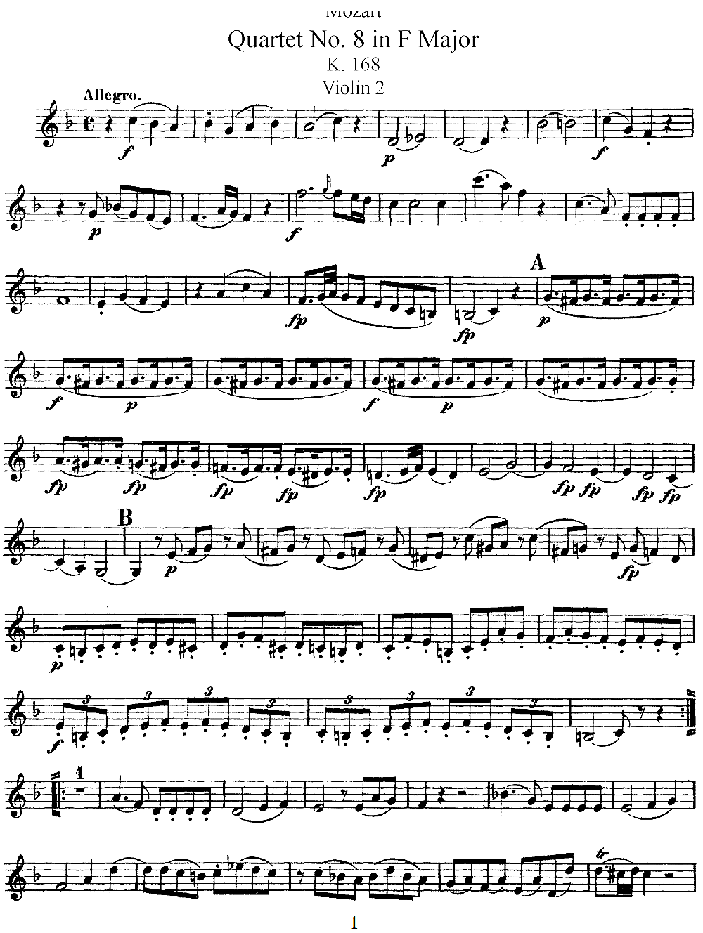 Mozart Quartet No 8 in F Major K 168 Violin 2(ʮּ)1