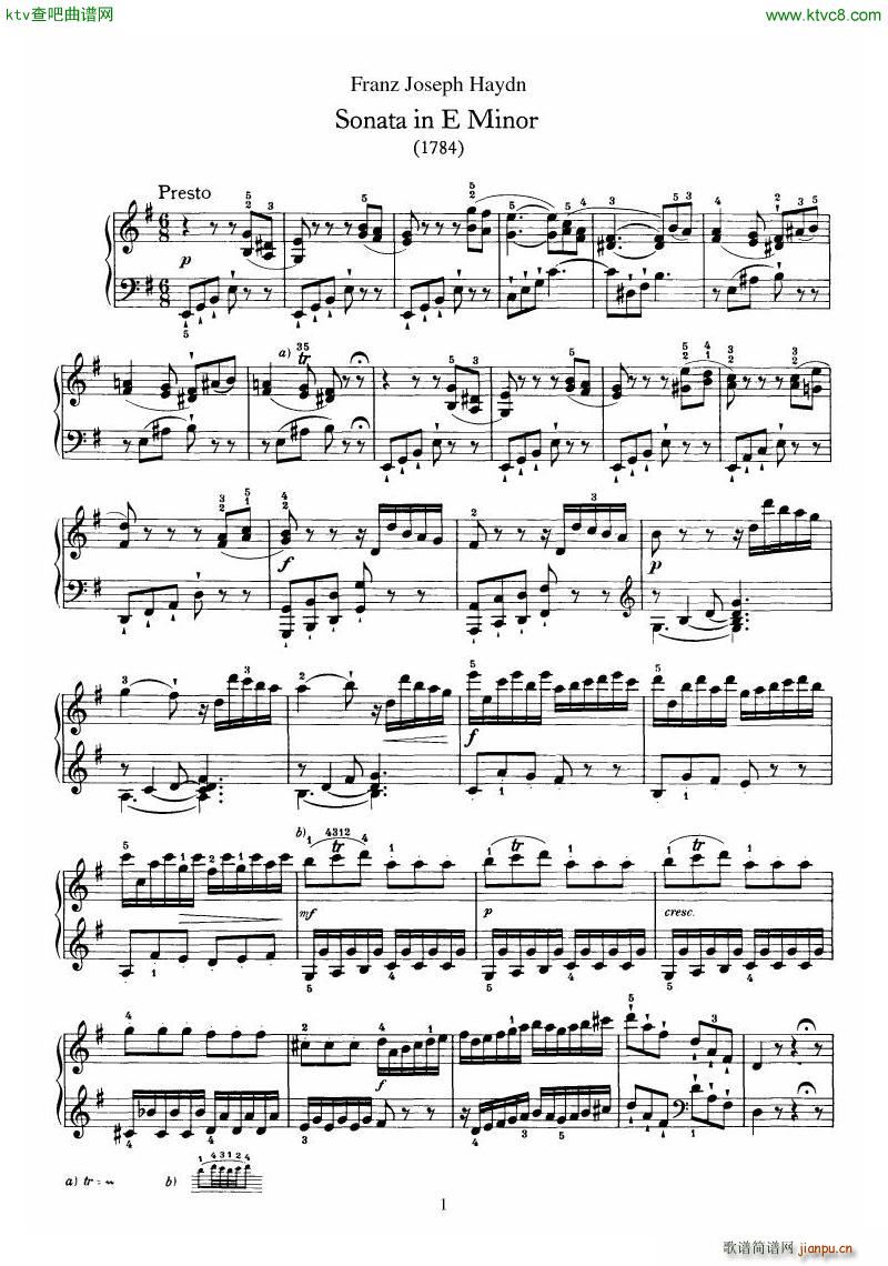Haydn Piano Sonata No 34 In E(V)1