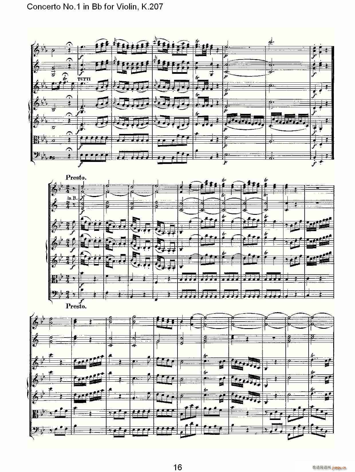 Concerto No.1 in Bb for Violin, K.207(СV)16