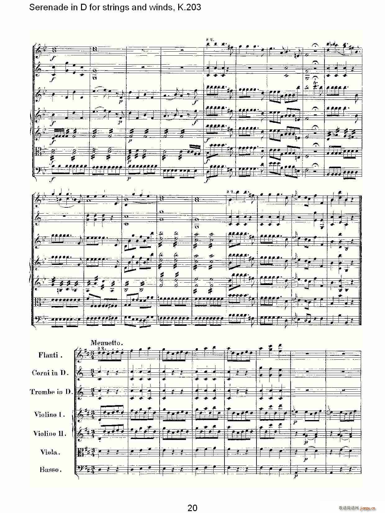 Serenade in D for strings and winds, K.203(ʮּ)20