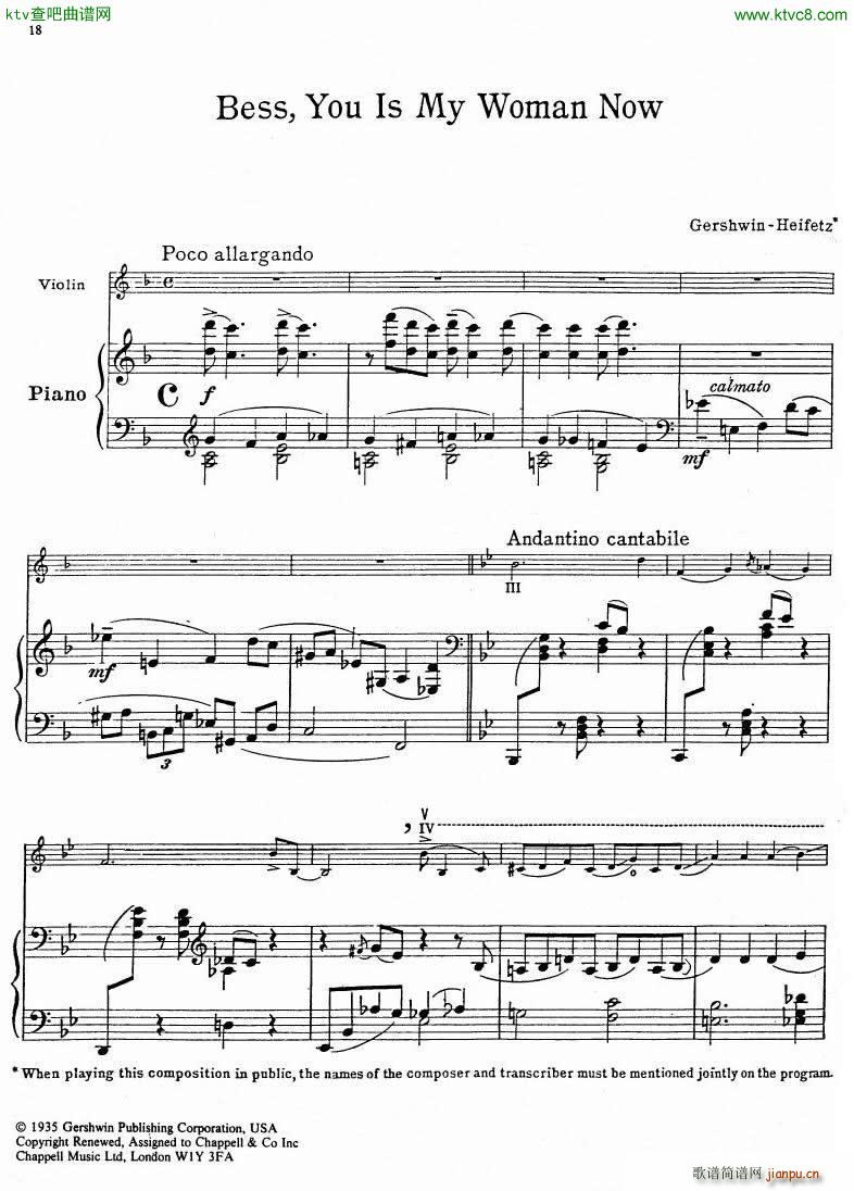 Gershwin Heifetz 4 Pieces from Porgy Bess(V)15