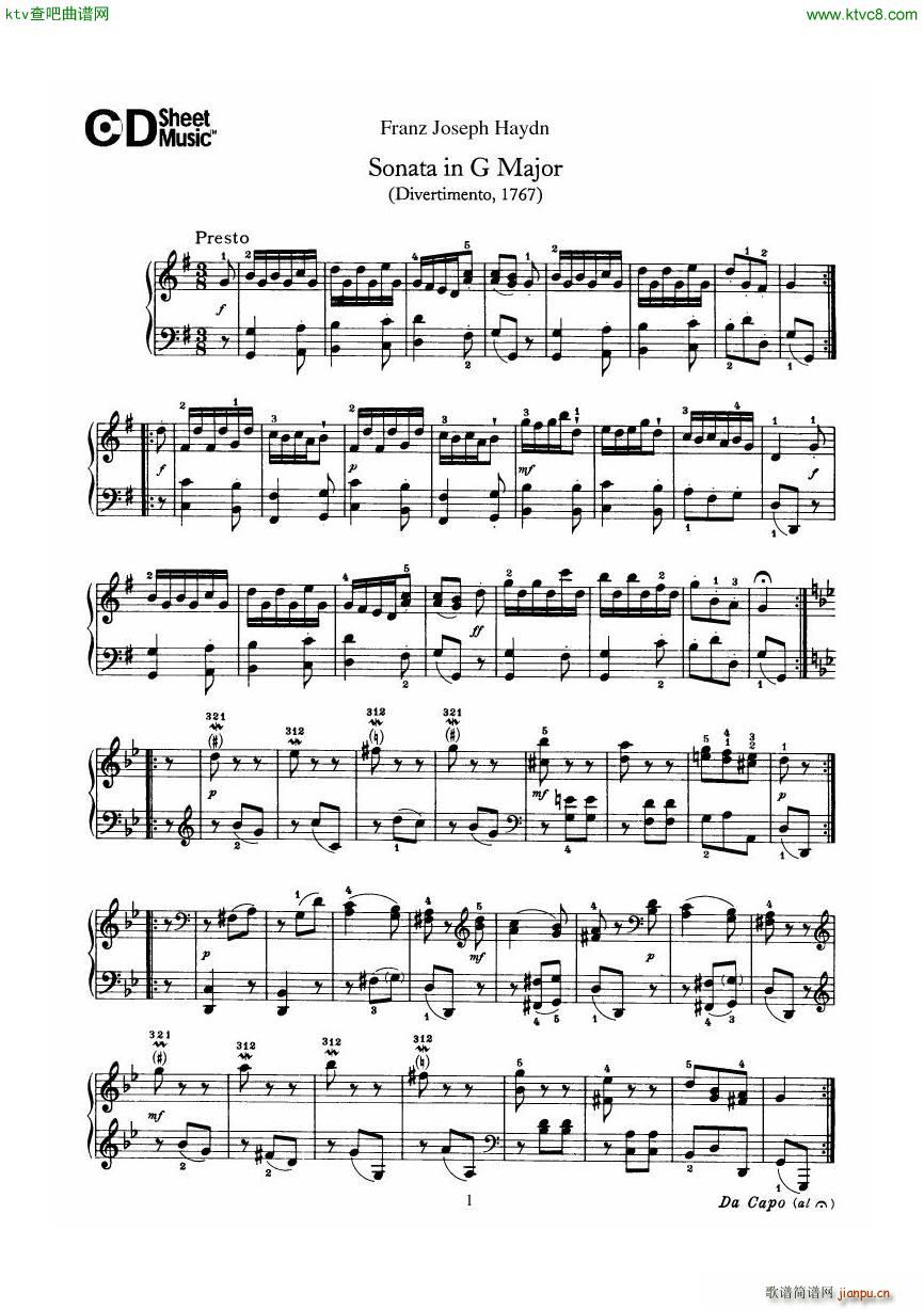 Haydn Joseph Sonata no 11 in G Major(V)1