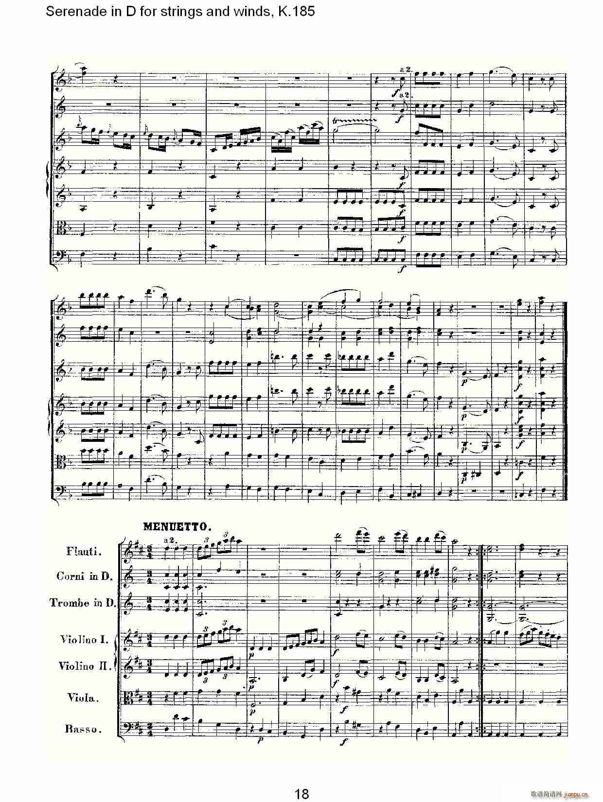 Serenade in D for strings and winds, K.185(ʮּ)18