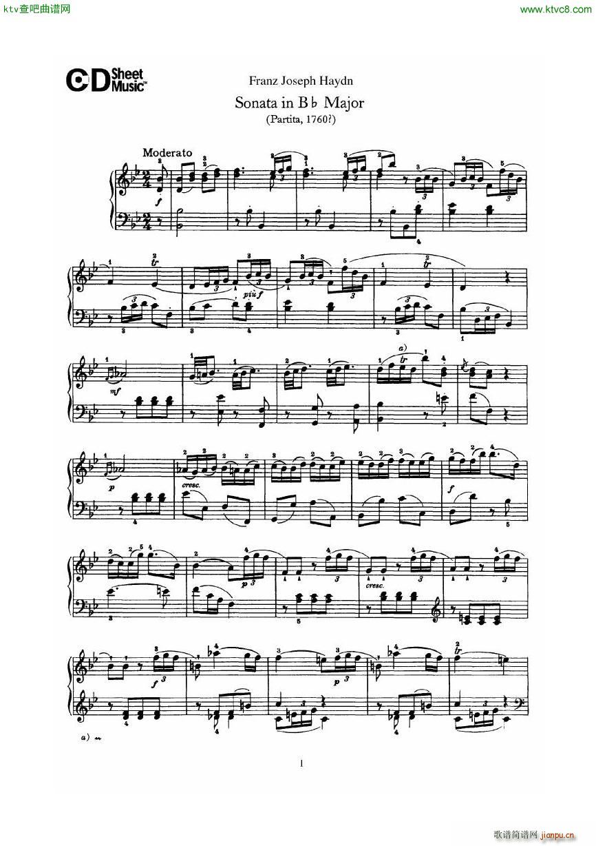 Haydn Joseph Sonata no 2 in Bb Major(V)1