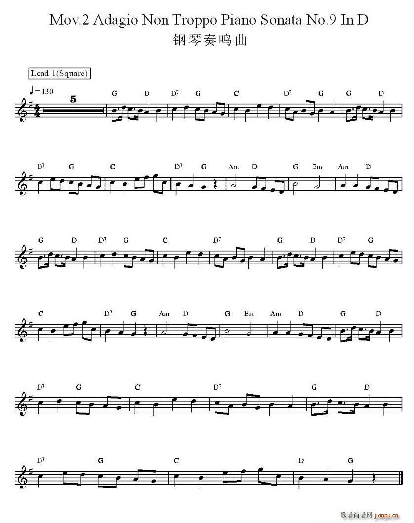 Mov.2 Adagio Non Troppo Piano Sonata No.9 IN D(V)1